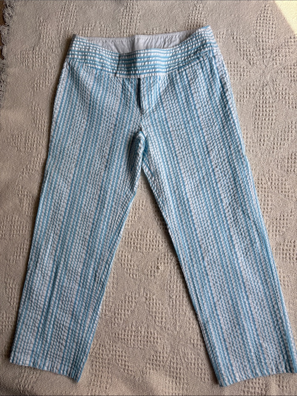 Lilly Pulitzer Light Blue & White Cropped Seersucker Pants